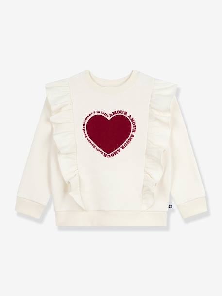 Printed Cotton Sweatshirt with Frills for Girls, PETIT BATEAU ecru 