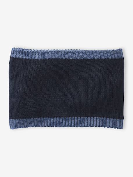 Boys' beanie + snood + mittens/gloves 'Monster' set navy blue 