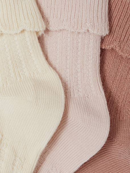 Pack of 3 pairs of baby girls' socks pale pink 