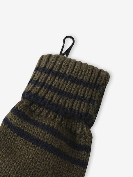 Striped Set for Boys: Beanie + Snood + Mittens/Gloves chambray blue+khaki 