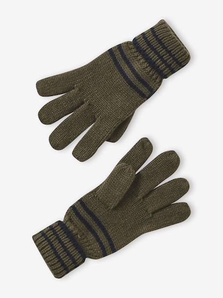 Striped Set for Boys: Beanie + Snood + Mittens/Gloves chambray blue+khaki 