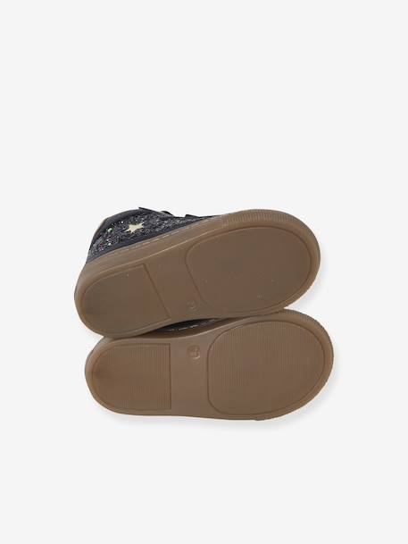 Lace-up and elasticated high-top leather trainers for babies navy blue 
