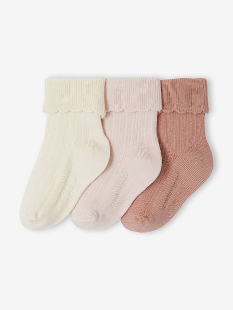 Pack of 3 pairs of baby girls' socks pale pink 