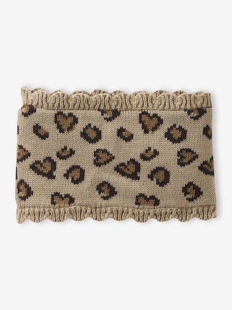 Leopard Heart Beanie, Snood & Mittens Set for Babies taupe 