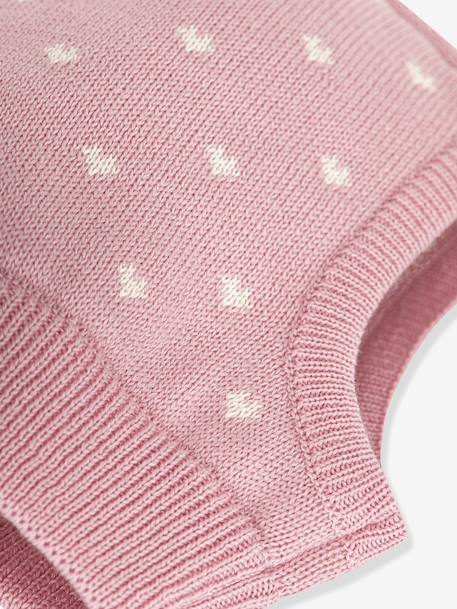 Wool & Cotton Balaclava with Hearts for Babies, PETIT BATEAU rose 