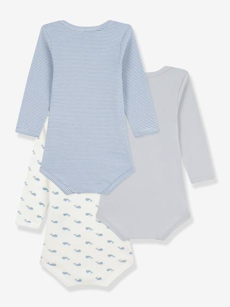 Pack of 3 Long-Sleeved Whale Bodysuits for Babies, PETIT BATEAU white 
