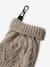 Embroidered set for girls: beanie + snood + open knit mittens/gloves golden beige 