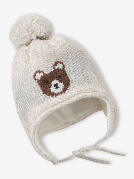 Chullo Jacquard Bear Hat, Snood & Mittens Set marl beige 