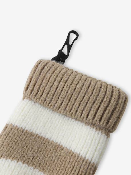 Striped Peruvian beanie, snood and mittens set for babies striped beige 
