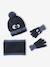 Boys' beanie + snood + mittens/gloves 'Monster' set navy blue 