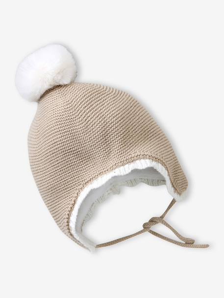 Scalloped Beanie, Snood & Mittens Set for Babies marl beige 