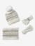 Girl's jacquard set: beanie + snood + mittens/gloves ecru+rose 