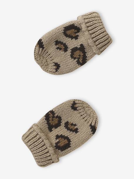 Leopard Heart Beanie, Snood & Mittens Set for Babies taupe 