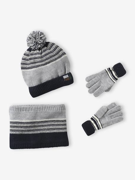Urban Park beanie + snood + mittens/gloves set for boys marl grey 