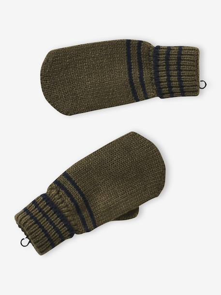 Striped Set for Boys: Beanie + Snood + Mittens/Gloves chambray blue+khaki 