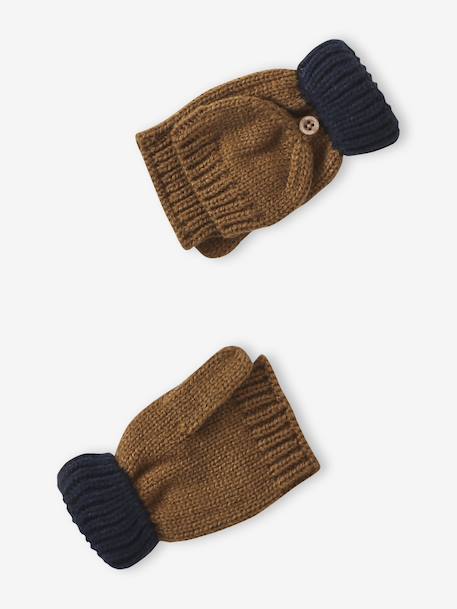 Boy's twisted set: beanie + snood + mittens/gloves ochre 