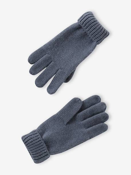 Boys' beanie + snood + mittens/gloves 'Outdoor' set grey blue+khaki 