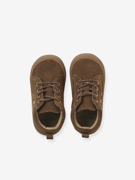 Soft leather lace-up ankle boots for baby's first steps brown+dark brown+fuchsia+golden yellow+rose 