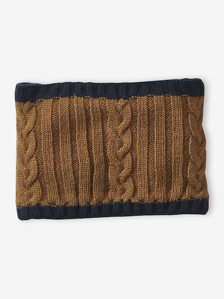 Boy's twisted set: beanie + snood + mittens/gloves ochre 