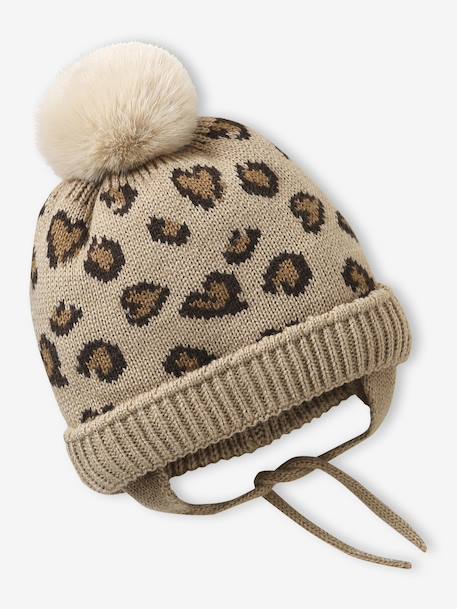 Leopard Heart Beanie, Snood & Mittens Set for Babies taupe 