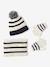 Striped set for boys: beanie + snood + mittens/gloves ecru 