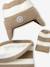 Striped Peruvian beanie, snood and mittens set for babies striped beige 