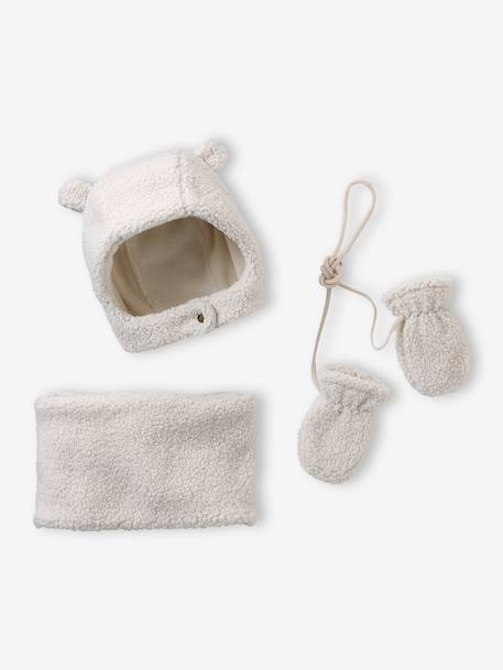 Sherpa Beanie, Snood & Mittens Set for Babies ecru 
