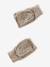 Embroidered set for girls: beanie + snood + open knit mittens/gloves golden beige 