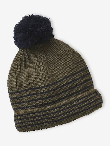 Striped Set for Boys: Beanie + Snood + Mittens/Gloves chambray blue+khaki 