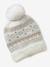 Girl's jacquard set: beanie + snood + mittens/gloves ecru+rose 