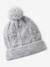 Beanie + Snood + Mittens Set in Shimmering Cable-Knit marl grey+PINK MEDIUM SOLID 