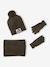 Boys' beanie + snood + mittens/gloves 'Outdoor' set grey blue+khaki 
