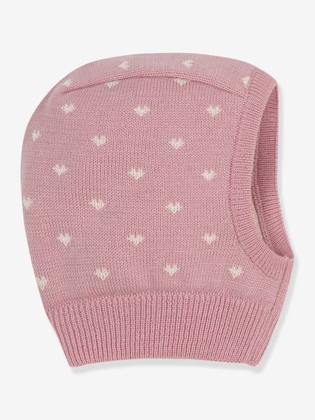 Wool & Cotton Balaclava with Hearts for Babies, PETIT BATEAU rose 