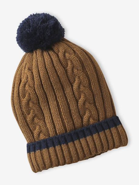 Boy's twisted set: beanie + snood + mittens/gloves ochre 