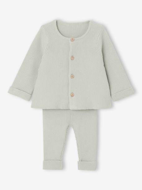 Unisex Combo: Jersey Knit Top & Trousers for Babies aqua green+beige+sage green+WHITE LIGHT SOLID 