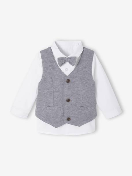 Boys' shirt, bow tie and cardigan set white 