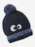 Boys' beanie + snood + mittens/gloves 'Monster' set navy blue 
