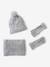 Beanie + Snood + Mittens Set in Shimmering Cable-Knit marl grey+PINK MEDIUM SOLID 
