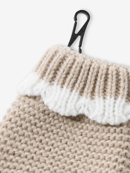 Scalloped Beanie, Snood & Mittens Set for Babies marl beige 