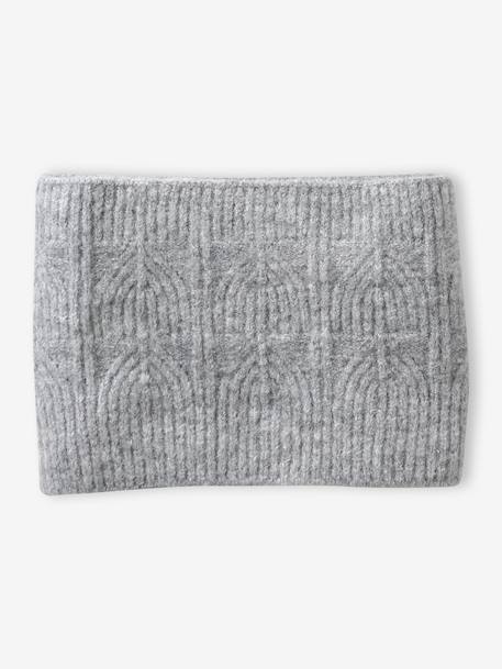 Beanie + Snood + Mittens Set in Shimmering Cable-Knit marl grey+PINK MEDIUM SOLID 