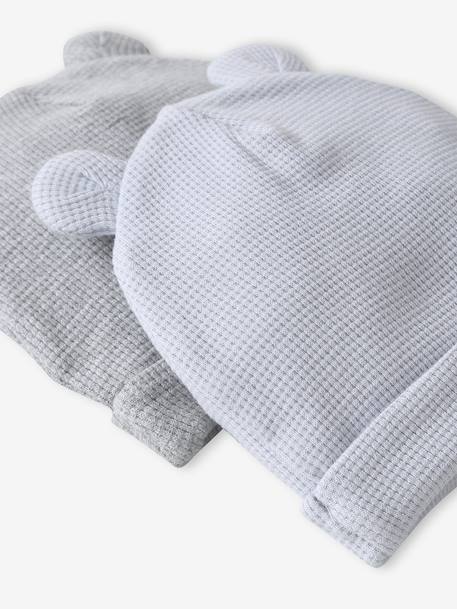 Pack of 2 Beanies with Bear Ears for Newborns ecru+pale blue+rosy 