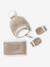 Scalloped Beanie, Snood & Mittens Set for Babies marl beige 
