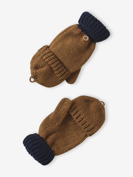 Boy's twisted set: beanie + snood + mittens/gloves ochre 