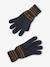 Striped Set for Boys: Beanie + Snood + Mittens/Gloves chambray blue+khaki 