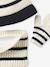 Striped set for boys: beanie + snood + mittens/gloves ecru 