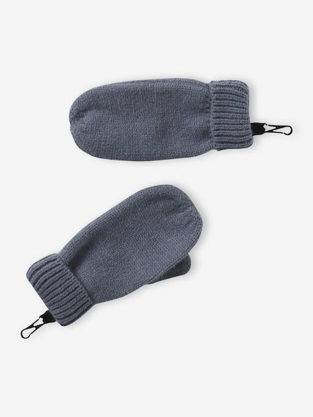 Boys' beanie + snood + mittens/gloves 'Outdoor' set grey blue+khaki 