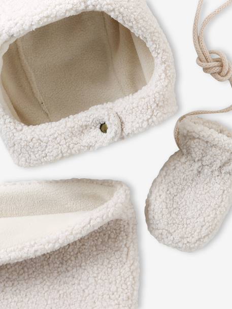 Sherpa Beanie, Snood & Mittens Set for Babies ecru 