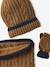 Boy's twisted set: beanie + snood + mittens/gloves ochre 