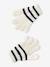 Striped set for boys: beanie + snood + mittens/gloves ecru 