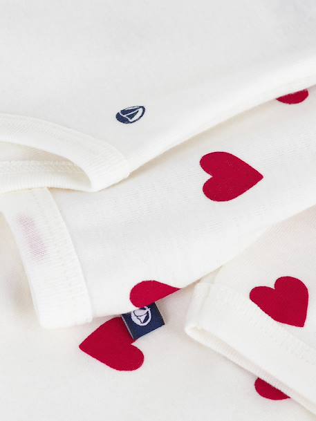PETIT BATEAU baby's 3-piece heart print set: wrap cardigan, trousers and bodysuit. white 